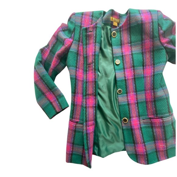 💕sold💕VINTAGE ROBINSON'S Blazer Jacket Purple Plaid Wool Blend - Picture 2 of 6